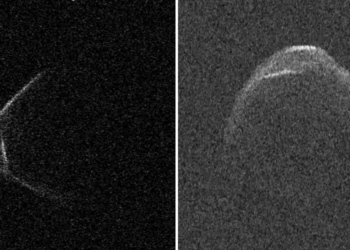L'asteroide 1998 OR2 osservato in due momenti diversi dal telescopio di Arecibo. Credits: Arecibo Observatory