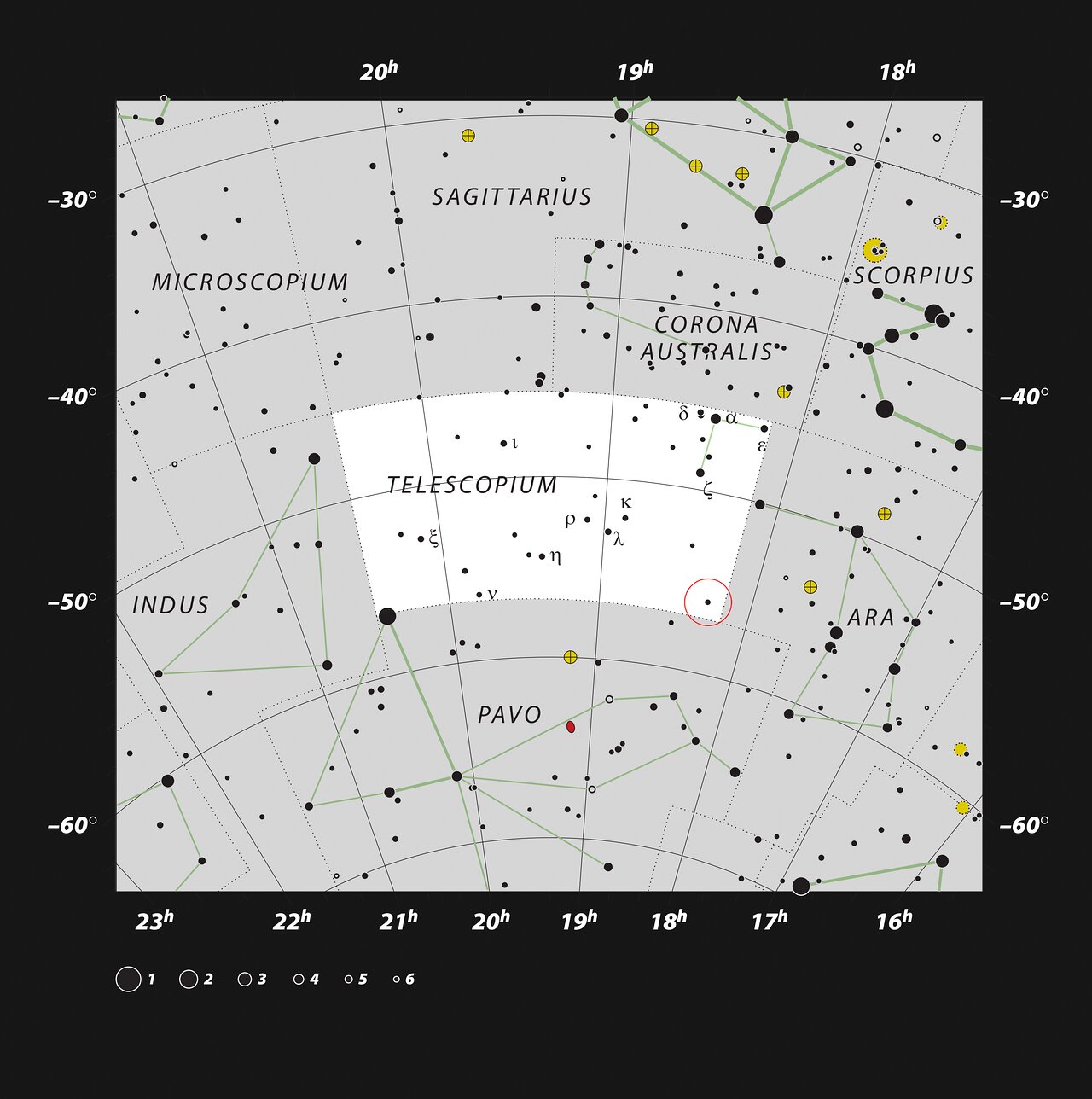 Location of the HR 6819 in the constellation of Telescopium