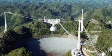 Il radiotelescopio di Arecibo, anche chiamato National Astronomy and Ionosphere Center, situato sull'isola di Porto Rico.