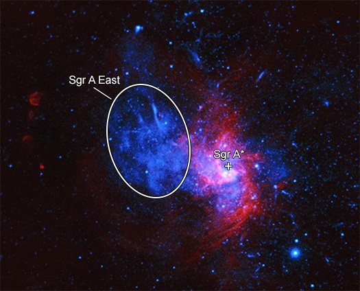 Sagittarius A East. Credits: X-ray: NASA/CXC/Nanjing Univ./P. Zhou et al. Radio: NSF/NRAO/VLA