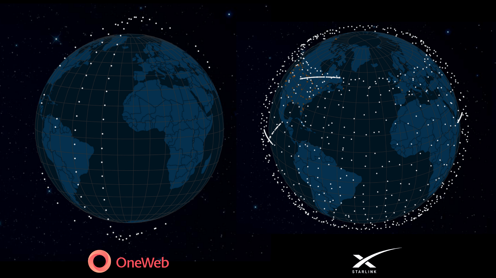 Le costellazioni Starlink e OneWeb aggiornate aal 15 marzo 2021.