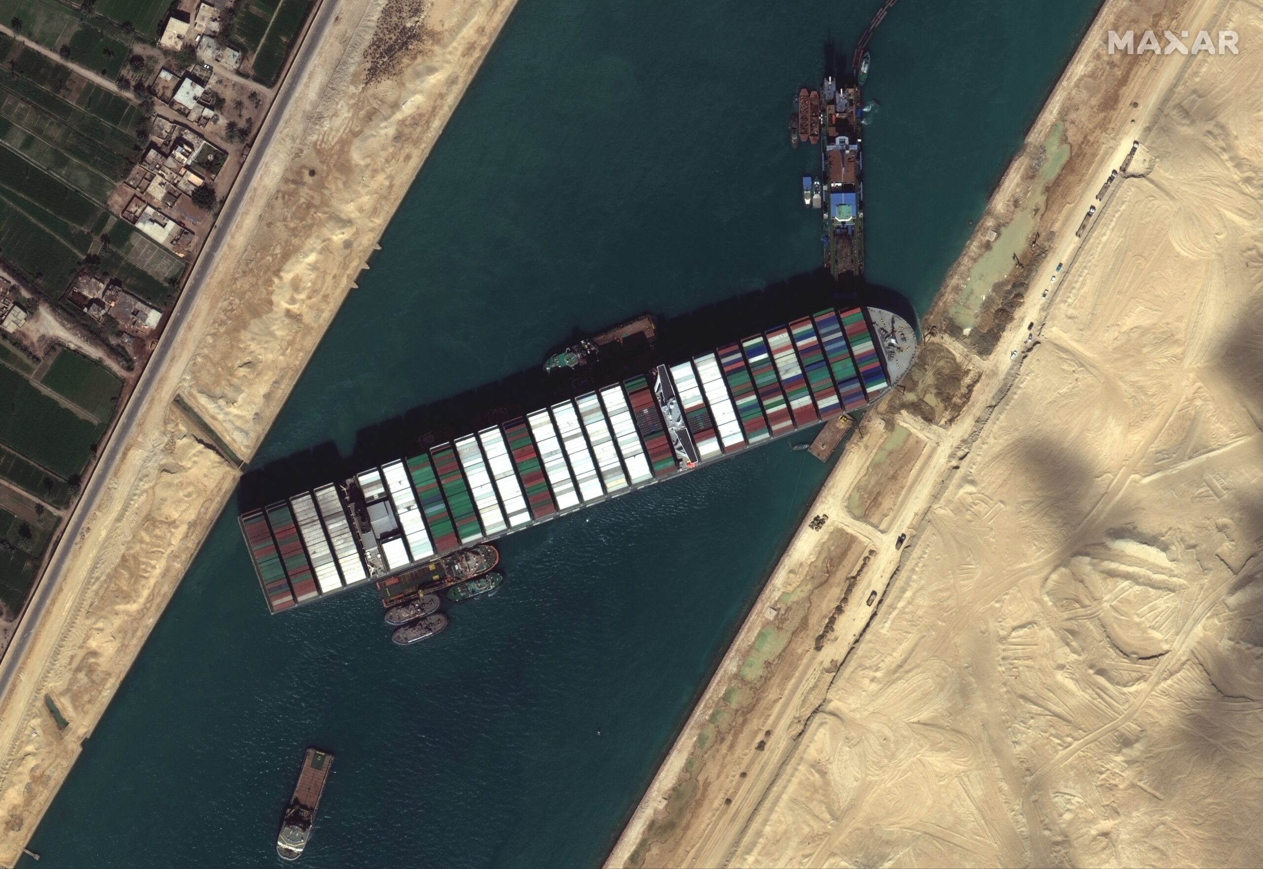 La Ever Given fotografata dal WorldView-2 di Maxar Technology