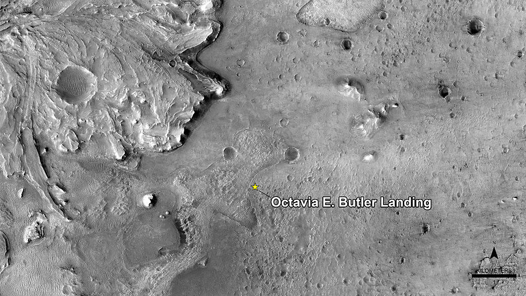 La zona di atterraggio di Perseverance, rinominata dalla NASA Octavia E. Butler Landing. Credits: NASA/JPL.