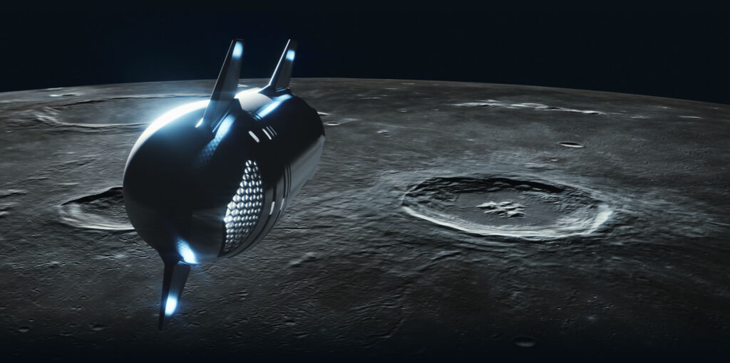 Render di Starship nella sua versione per il trasporto umano attorno alla Luna. Credits: DearMoon Project