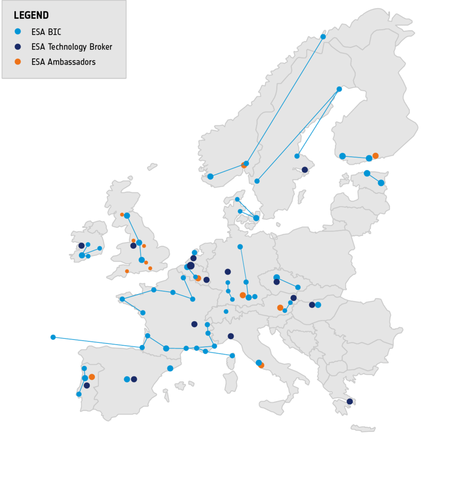 Distribuzione degli ESA BIC e dei Brokers sul territorio europeo (credit ESA) trasferimento tecnologico
