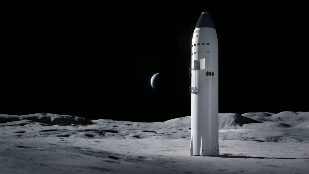 Un render della Starship lunare del programma HLS