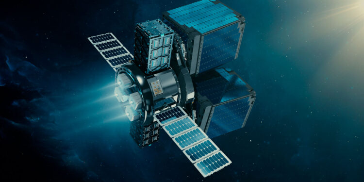 Un render di Reliant, con due satelliti nella parte superiore, e due dispenser di cubesat ai lati. Credits: Exolaunch