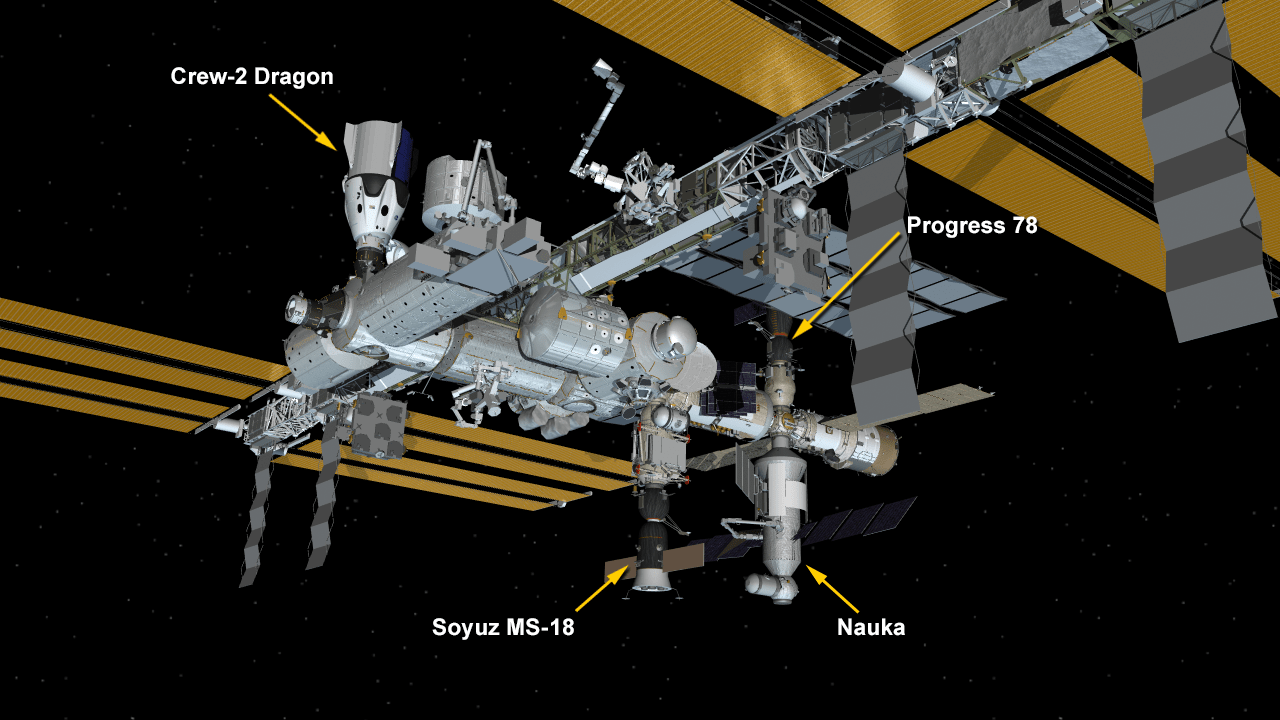 La posizione di Nauka e delle altre capsule a bordo della Stazione ora. Credits: NASA