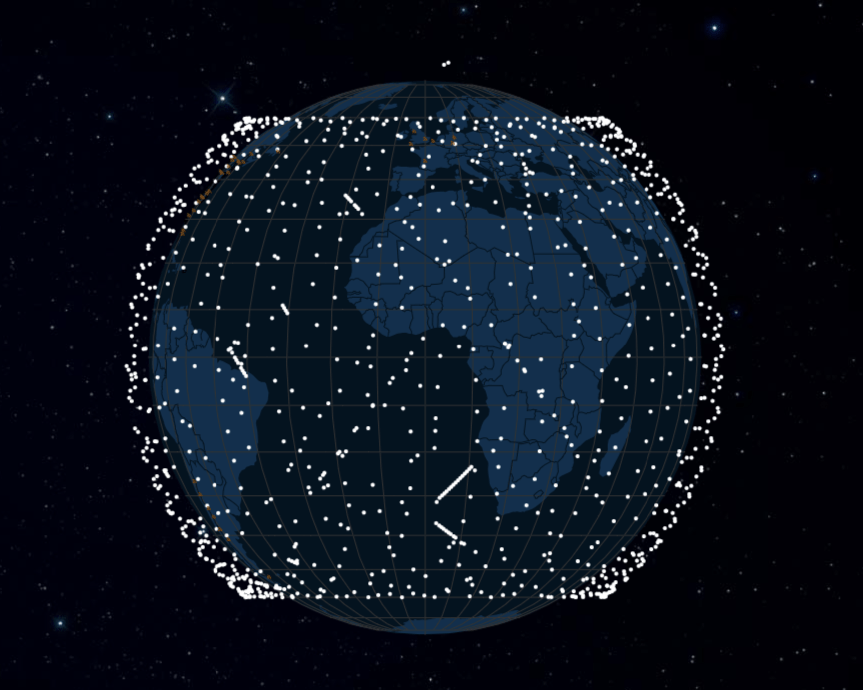 La mappa attuale dei satelliti Starlink in orbita. Credits: Satellitemap. 