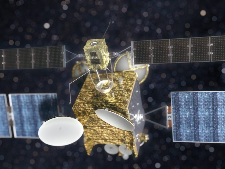 Un render della missione LEX di Astroscale. In basso il satellite geostazionario, in alto il satellite "meccanico". Credits: Astroscale