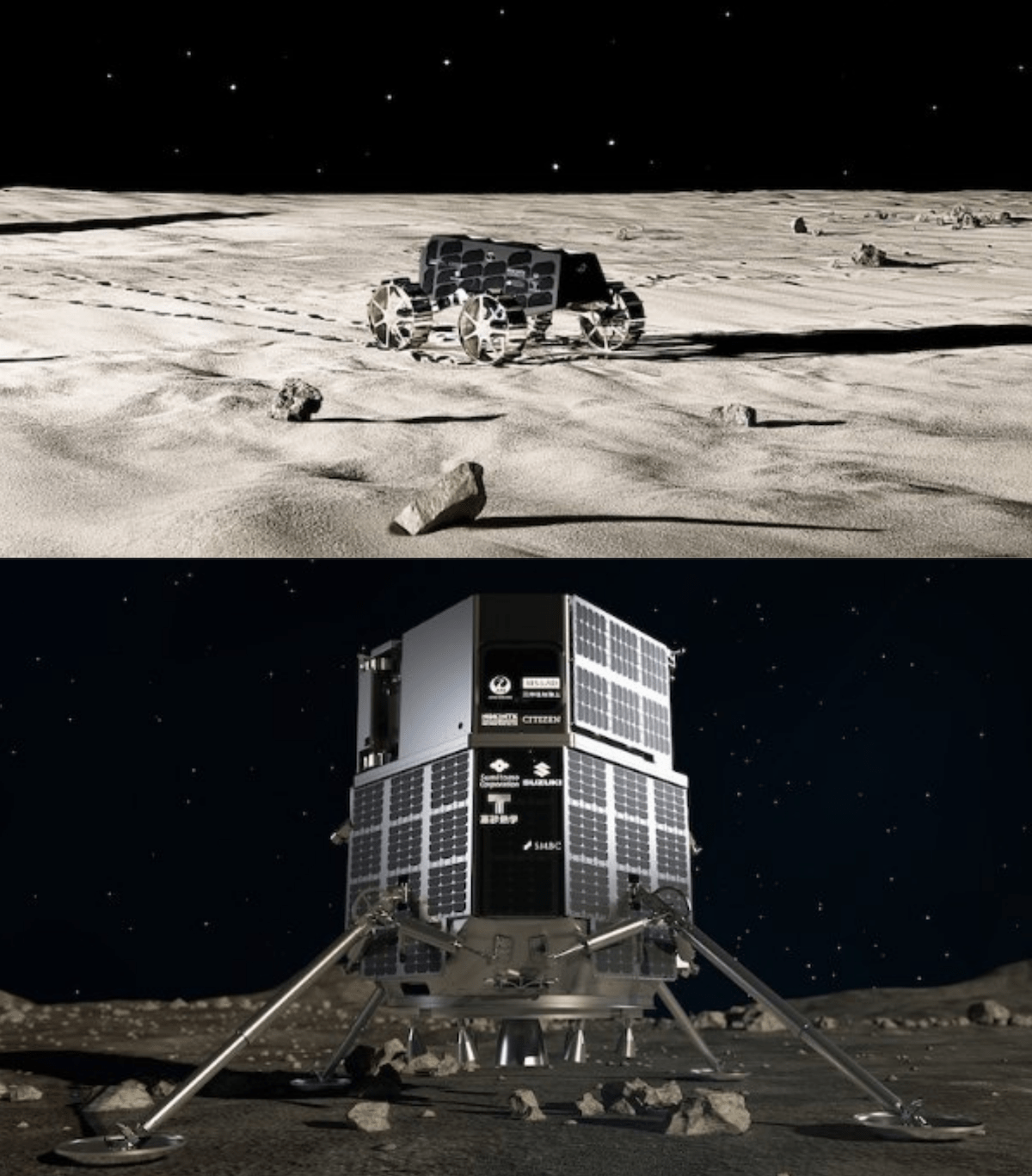 Un render del rover e del lander a cui sta lavorando ispace. Credits: ispace