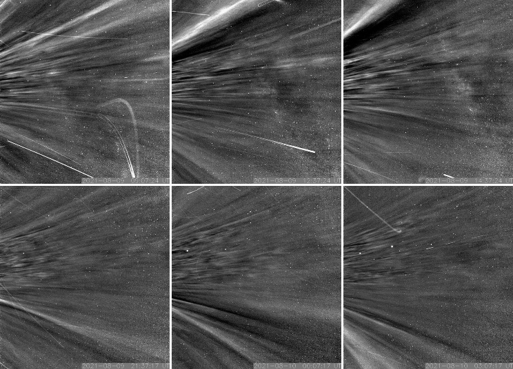 Le coronal streamers fotografate dalla Parker Solar Probe all'interno della corona solare. 2021 spaziale Credits: NASA/Johns Hopkins APL/Naval Research Laboratory