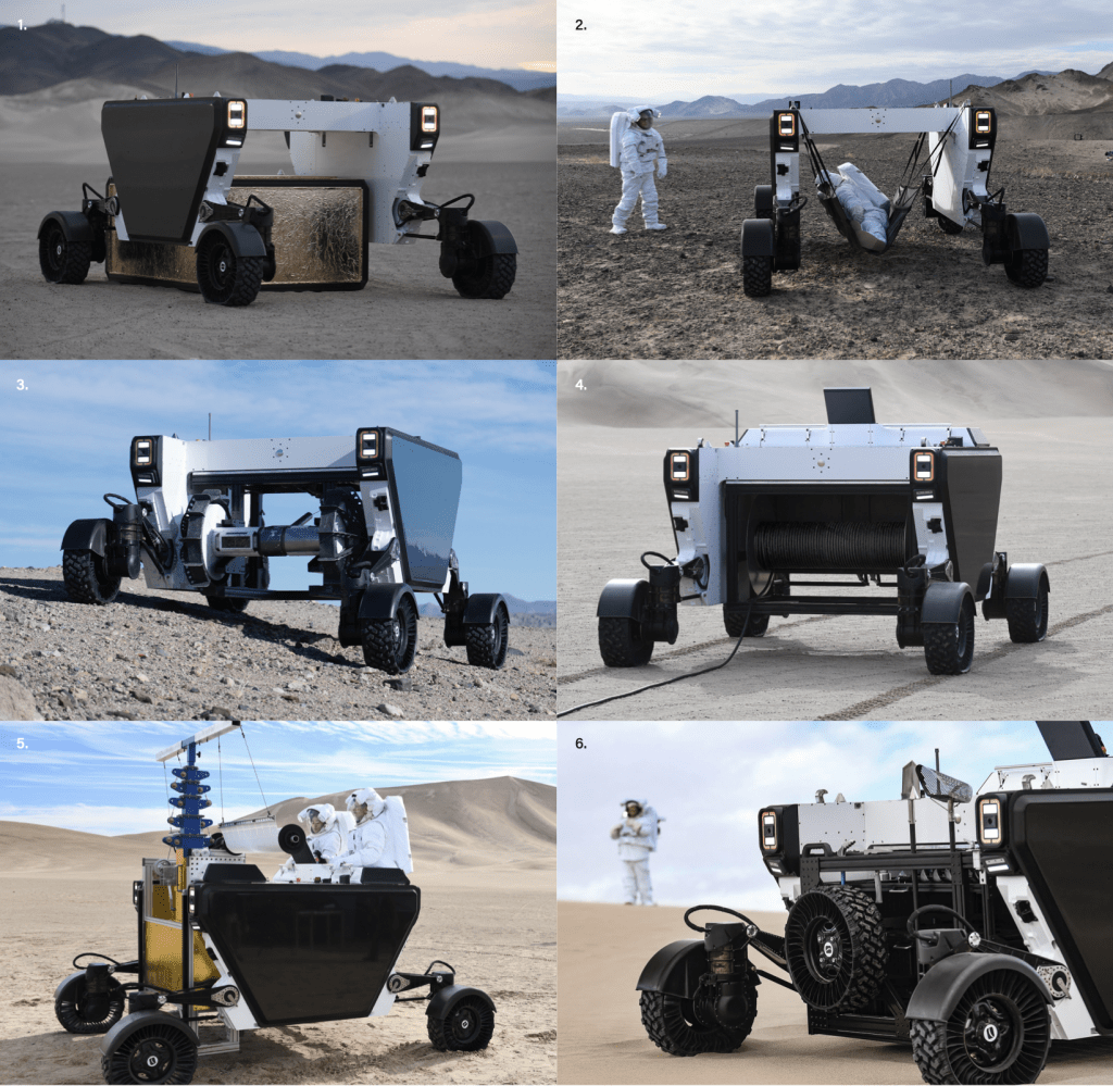 Alcune operazioni tipiche che potrà fare FLEX. Immagine tratta dai test sulla terra svolti prima della presentazione ufficiale del rover, fatta a marzo 2022. 