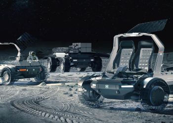 Render dei rover lunari in fase di progettazione da General Motors.
