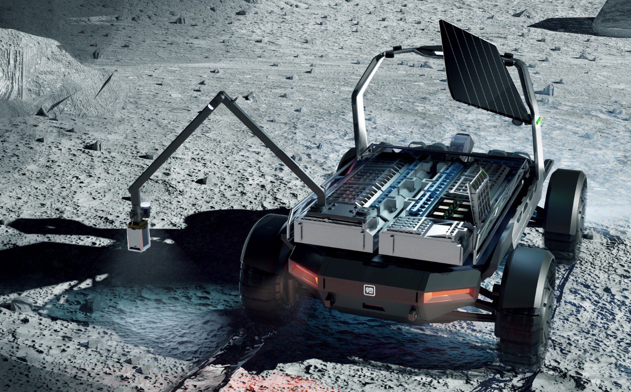 Un render di un uso automatizzato di un rover lunare. Credits. General Motors