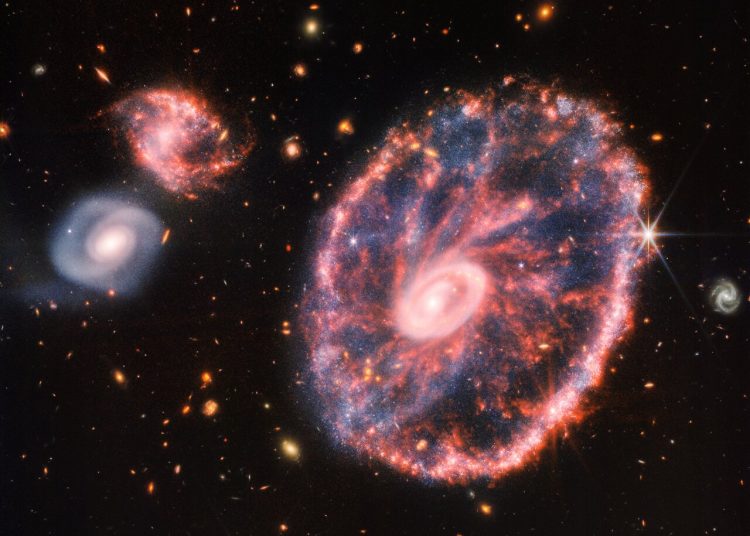 galassia Cartwheel vista da MIRI e NIRCam