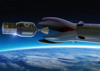 Un render del sistema di rilascio del secondo stadio e del satellite che userà il vettore Neutron. Credits: Rocket Lab