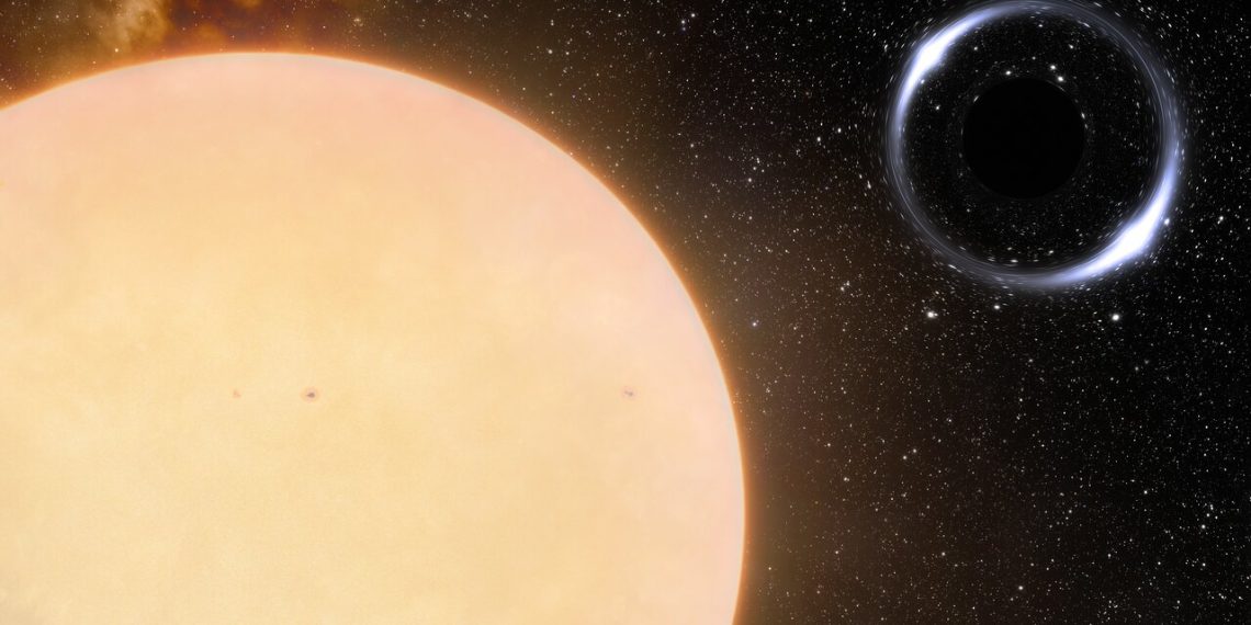 Rappresentazione artistica del buco nero più vicino alla Terra e della sua stella. Credits: Osservatorio Internazionale Gemini/NOIRLab/NSF/AURA/J. da Silva/Spaceengine/M. Zamani