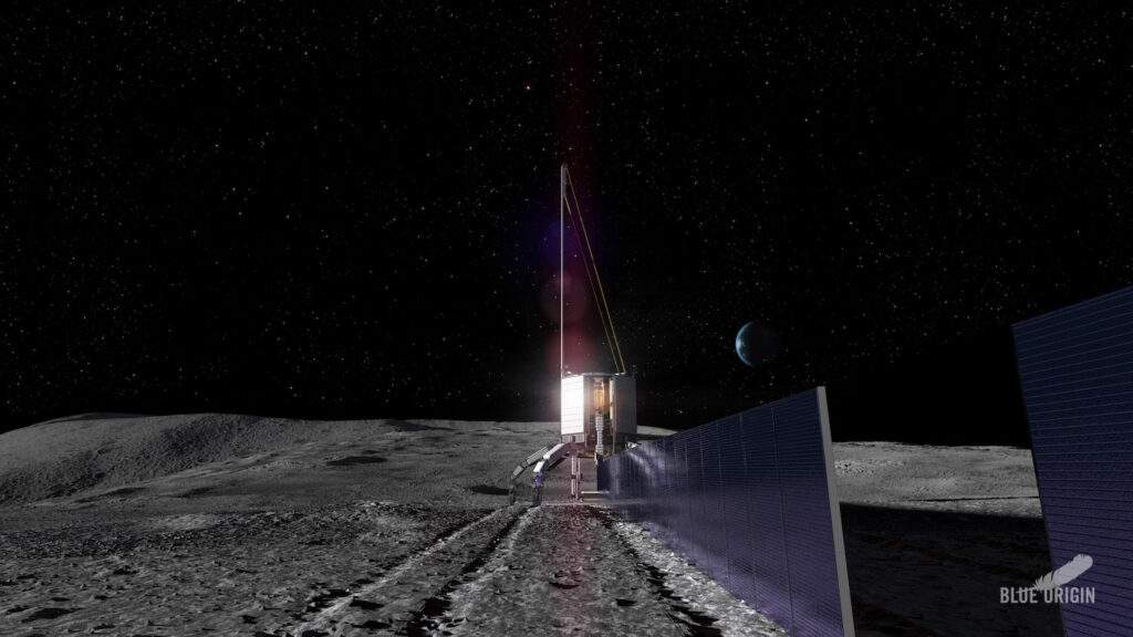 Un render di come Blue Origin immagina Blue Alchemist sulla Luna. Credits: Blue Origin. 