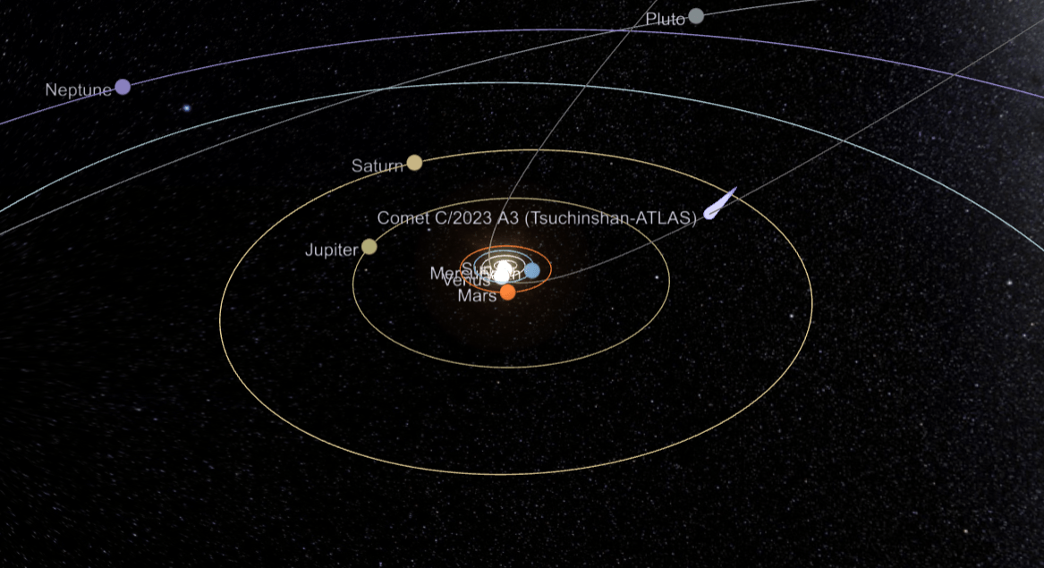 Posizione della cometa Tsuchinshan-ATLAS il 12 aprile 2023. Credits: TheSkyLive.com