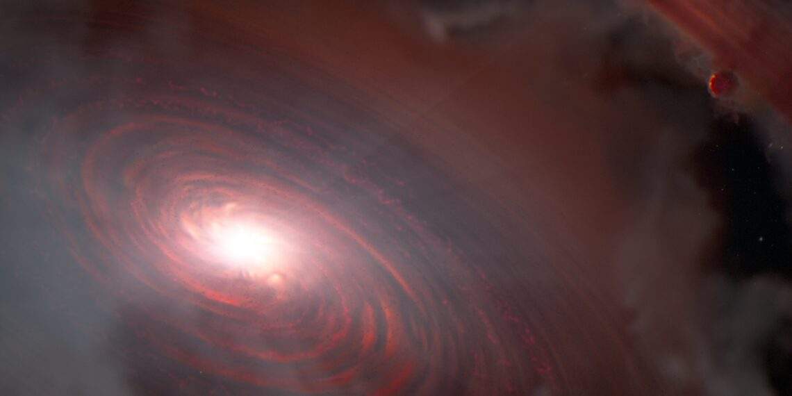 Rappresentazione artistica del disco protoplanetario che circonda la stella PDS 70. Qui il Webb ha trovato tracce d'acqua. Credits: MPIA