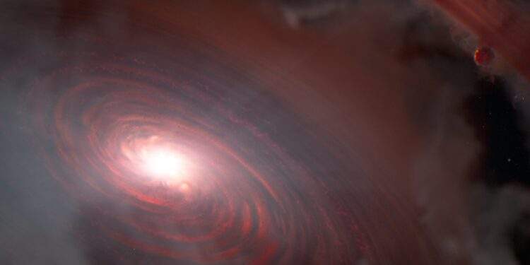 Rappresentazione artistica del disco protoplanetario che circonda la stella PDS 70. Qui il Webb ha trovato tracce d'acqua. Credits: MPIA
