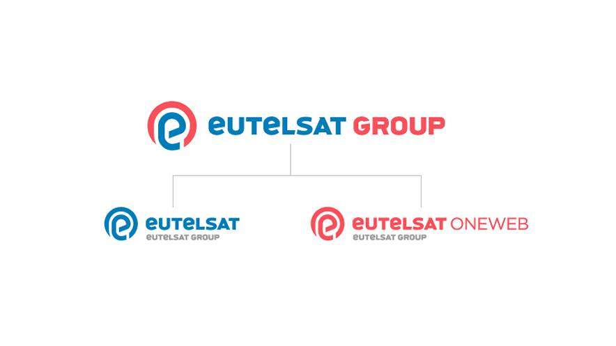 Il nuovo logo di Eutelsat Group, richiama all'identità di entrambe le aziende. 