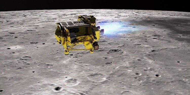 Un render del lander SLIM in orbita attorno alla Luna. Credits: JAXA