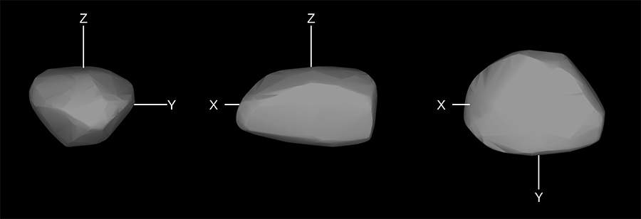 Questo è l'attuale modello (preliminare) della forma dell'asteroide Leona ottenuto dalle osservazioni effettuate finora. Credits: Josef Durech
