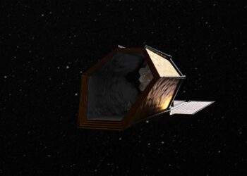 Rappresentazione artistica di uno dei design proposti per il futuro Habitable Worlds Observatory della NASA. Credits: NASA's Goddard Space Flight Center Conceptual Image Lab