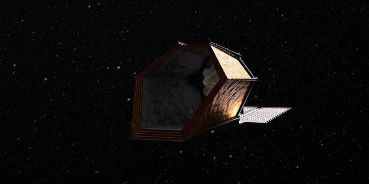 Rappresentazione artistica di uno dei design proposti per il futuro Habitable Worlds Observatory della NASA. Credits: NASA's Goddard Space Flight Center Conceptual Image Lab