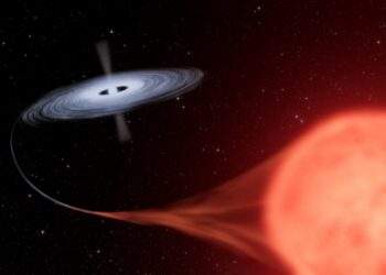 Rappresentazione artistica di un sistema binario, progenitore di una nova classica, dove la componente primaria, una nana bianca, accresce materia da una compagna evoluta. Credits: Nasa/Esa L. Hustak (STScI)