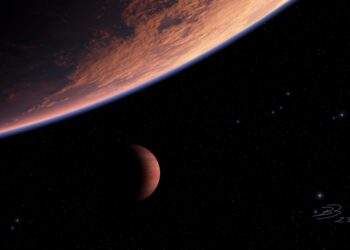 Rappresentazione artistica dell'esoluna di un pianeta che orbita attorno a una stella di tipo M, una nana rossa. Credits: BeEarthling/Wikimedia Commons