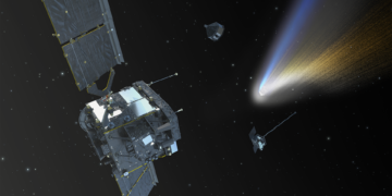 Render artistico della missione Comet Interceptor dell'ESA. Credits: ESA