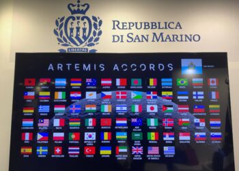 Paesi firmatari degli Accordi Artemis con l'aggiunta della Repubblica di San Marino come 76esimo Paese firmatario il 25 settembre 2026 a BEX - Beyond Exploration Expo a Rimini. Credits: Astrospace