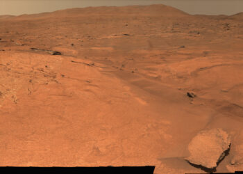 Mosaico ottenuto dal rover Perseverance che mostra la Margin Unit, un'area geologica che abbraccia l'interno del bordo del cratere Jezero. Credits: NASA/JPL-Caltech/MSSS