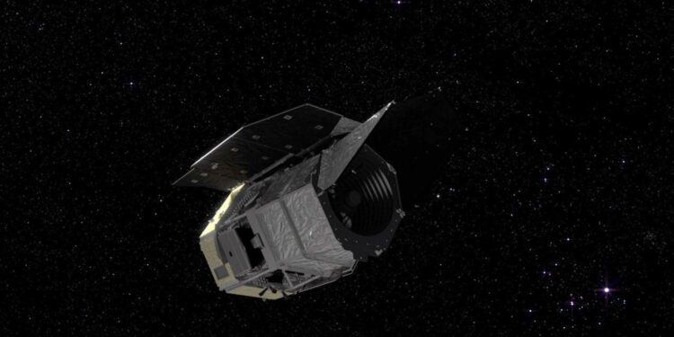 Un render del telescopio spaziale Nancy Grace Roman della NASA. Credits: NASA Goddard Space Flight Center Scientific Visualization Studio
