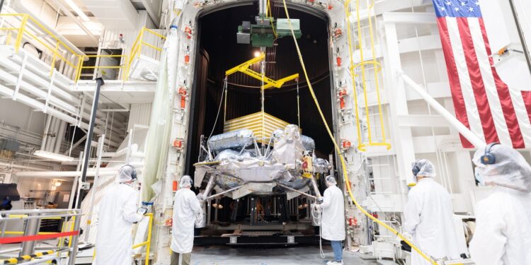 Il lander lunare Griffin-1 durante i test pre-lancio a fine agosto 2026. Credits: NASA/JPL-Caltech