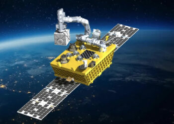 Render artistico del braccio robotico sviluppato da Rocket Lab in collaborazione con la NASA per l'in orbit servicing. Credits: Rocket Lab