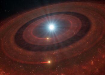 Rappresentazione artistica del disco di detriti intorno alla nana bianca J1328-1450. Credits: ESO/L. Calçada